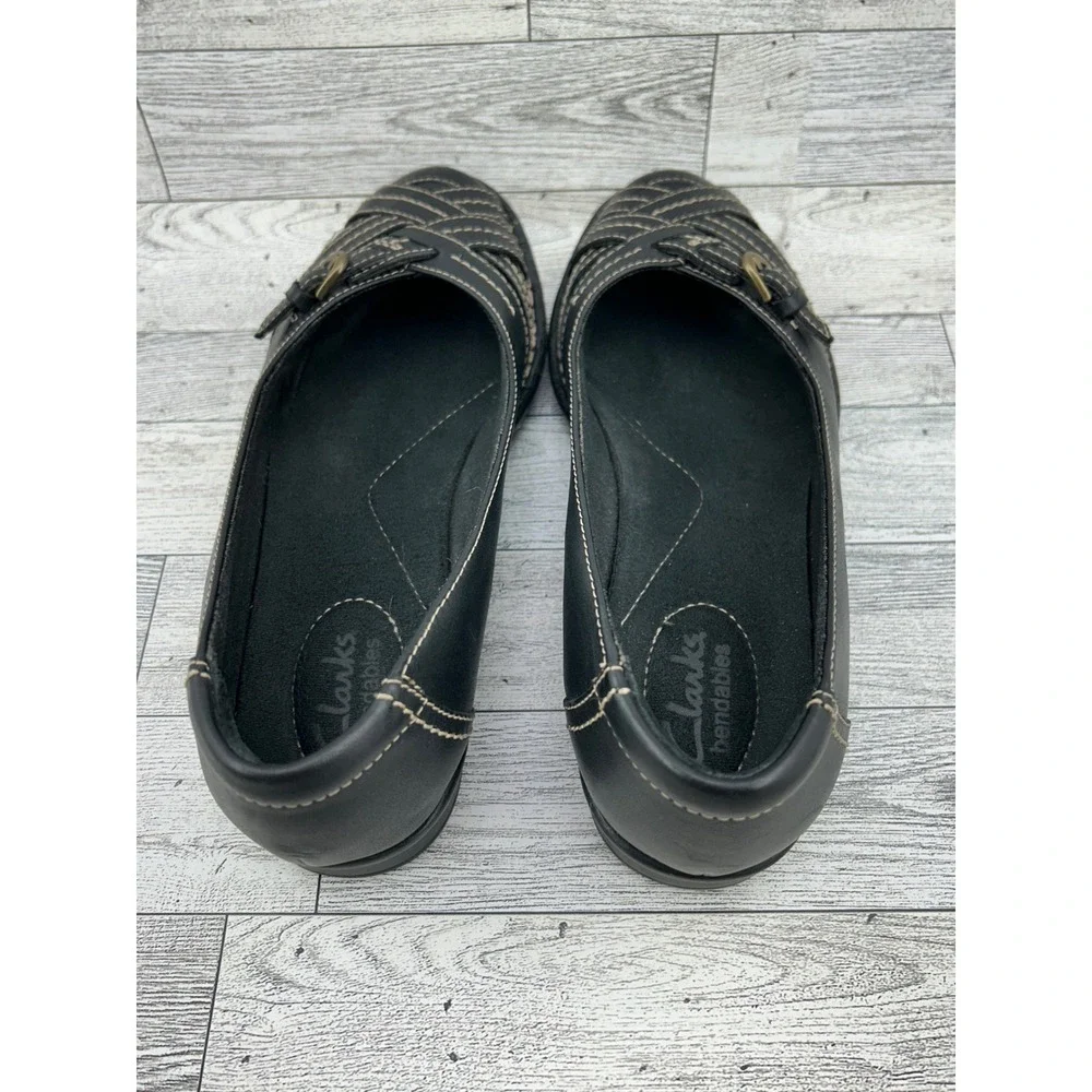 Clarks Bendables Black Leather Woven Buckle Loafers Shoes‎ 65085 Women 7M